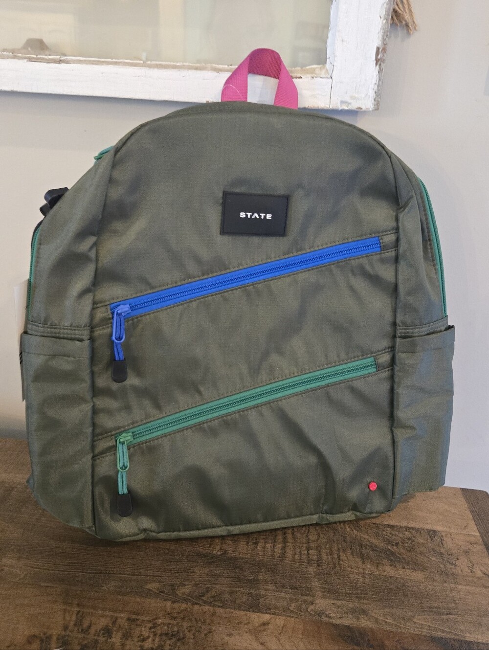 State Bags Kane Kids Travel Backpack Olive Diagonal Zipper